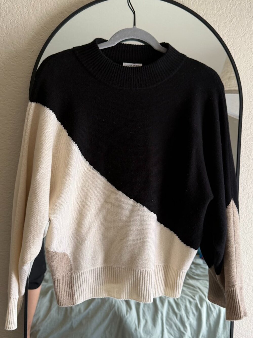 Petite Studio NYC Colorblock 100% Wool Mock Neck Sweater - Size XS